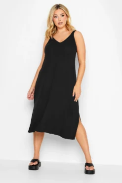 YOURS Curve Black Strap Midi Beach Dress