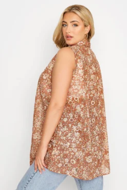 YOURS Curve Orange Floral Print Sleeveless Swing Blouse -Outlet Stylo Wise Store 0100514b 1875 49 173879 D scaled