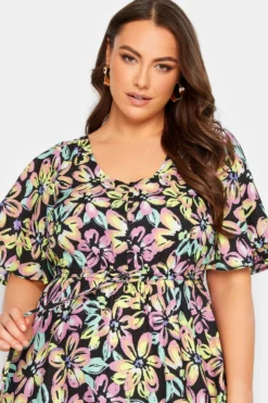 YOURS Curve Black Neon Floral Tiered Midi Dress 8 YOURS Curve Black Neon Floral Tiered Midi Dress -Outlet Stylo Wise Store 01822b1f cc25 41 137334 D scaled
