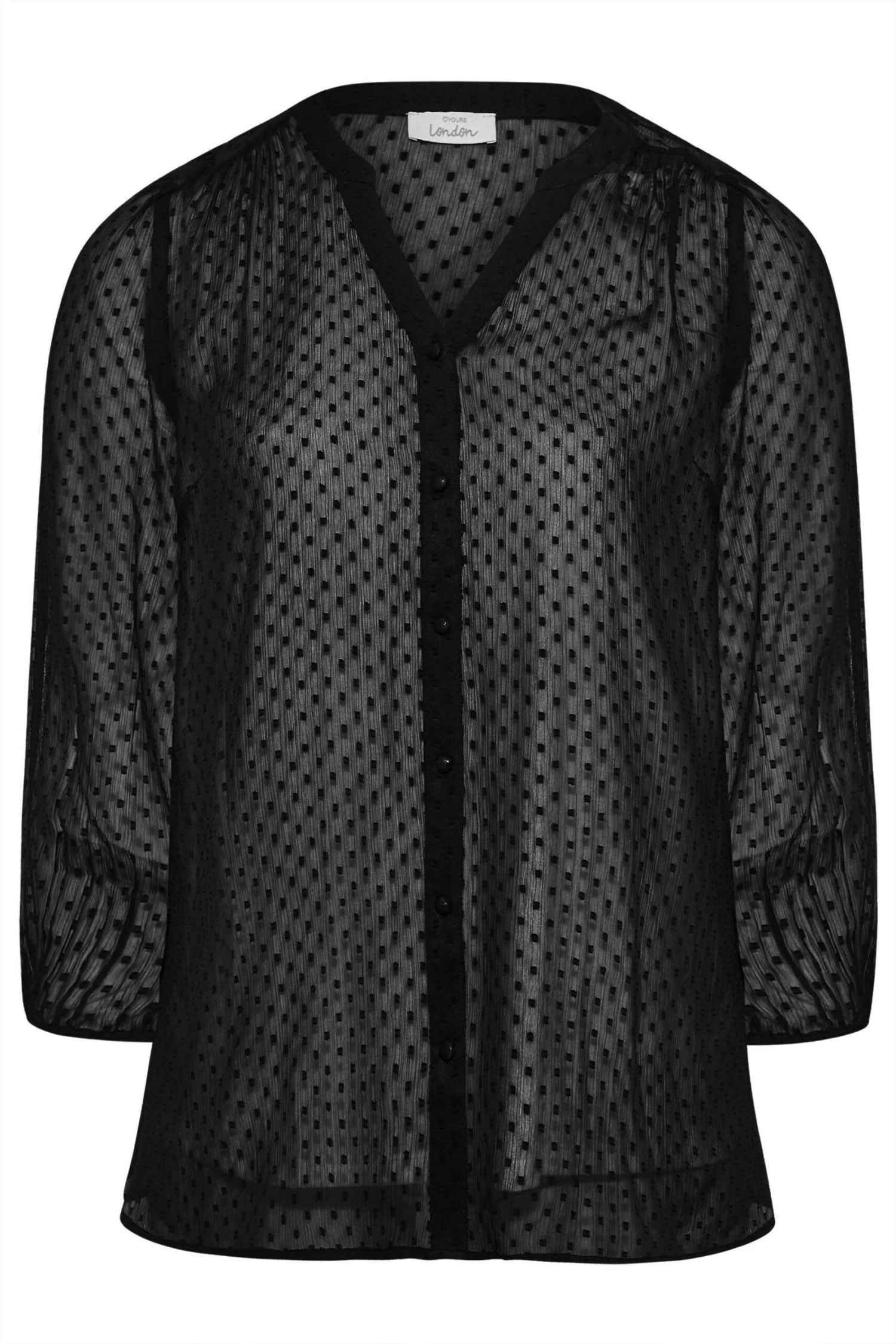 YOURS LONDON Curve Black Balloon Sleeve Dobby Blouse 5 YOURS LONDON Curve Black Balloon Sleeve Dobby Blouse - Image 5