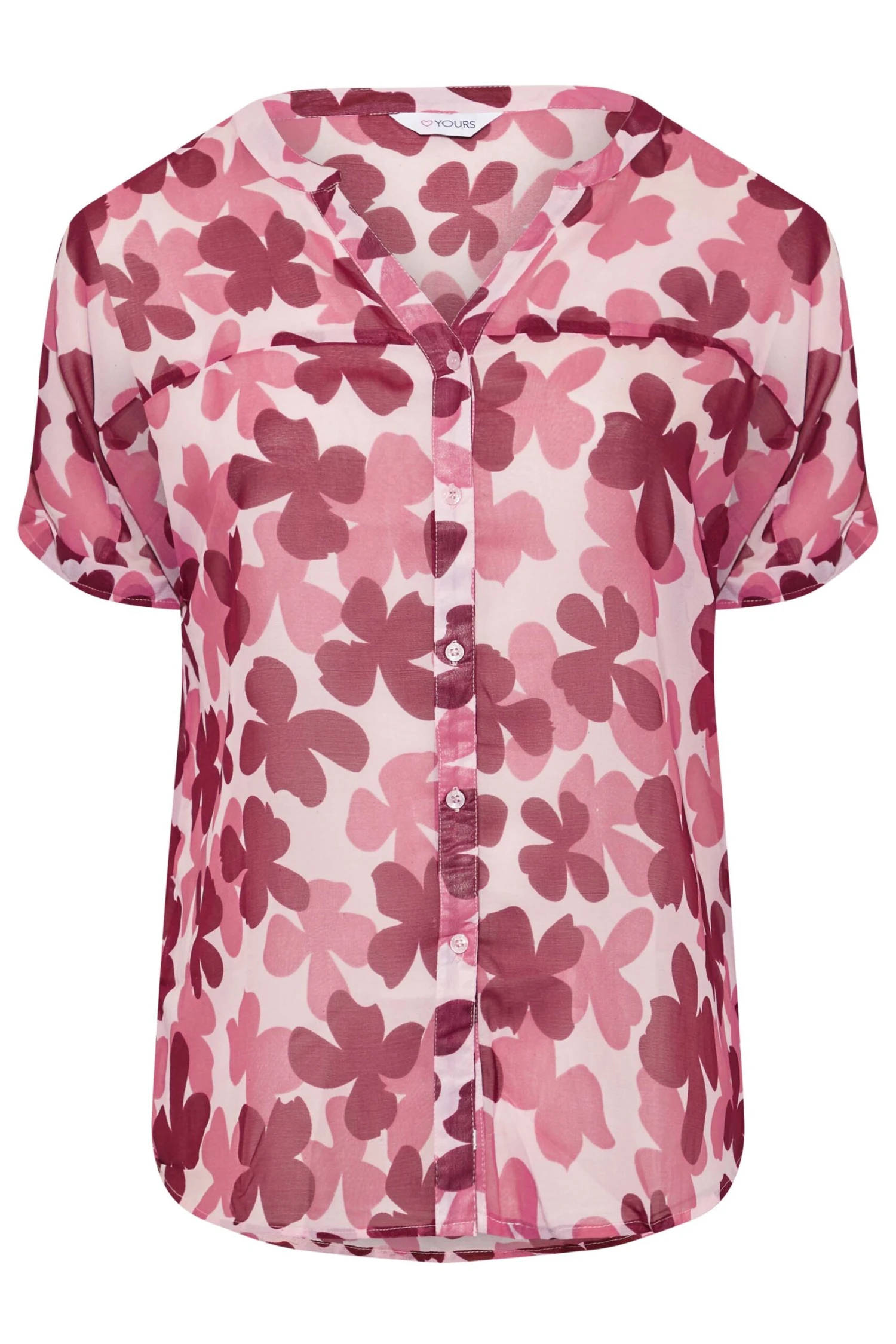 YOURS Curve Pink Floral Print Chiffon Grown On Sleeve Shirt 5 YOURS Curve Pink Floral Print Chiffon Grown On Sleeve Shirt - Image 5