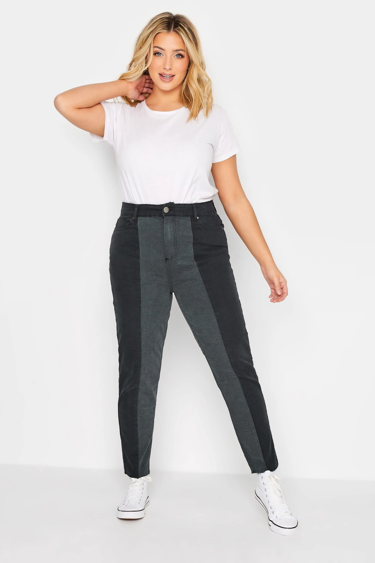 YOURS Curve Black Two Tone Stretch MOM Jeans 1 YOURS Curve Black Two Tone Stretch MOM Jeans