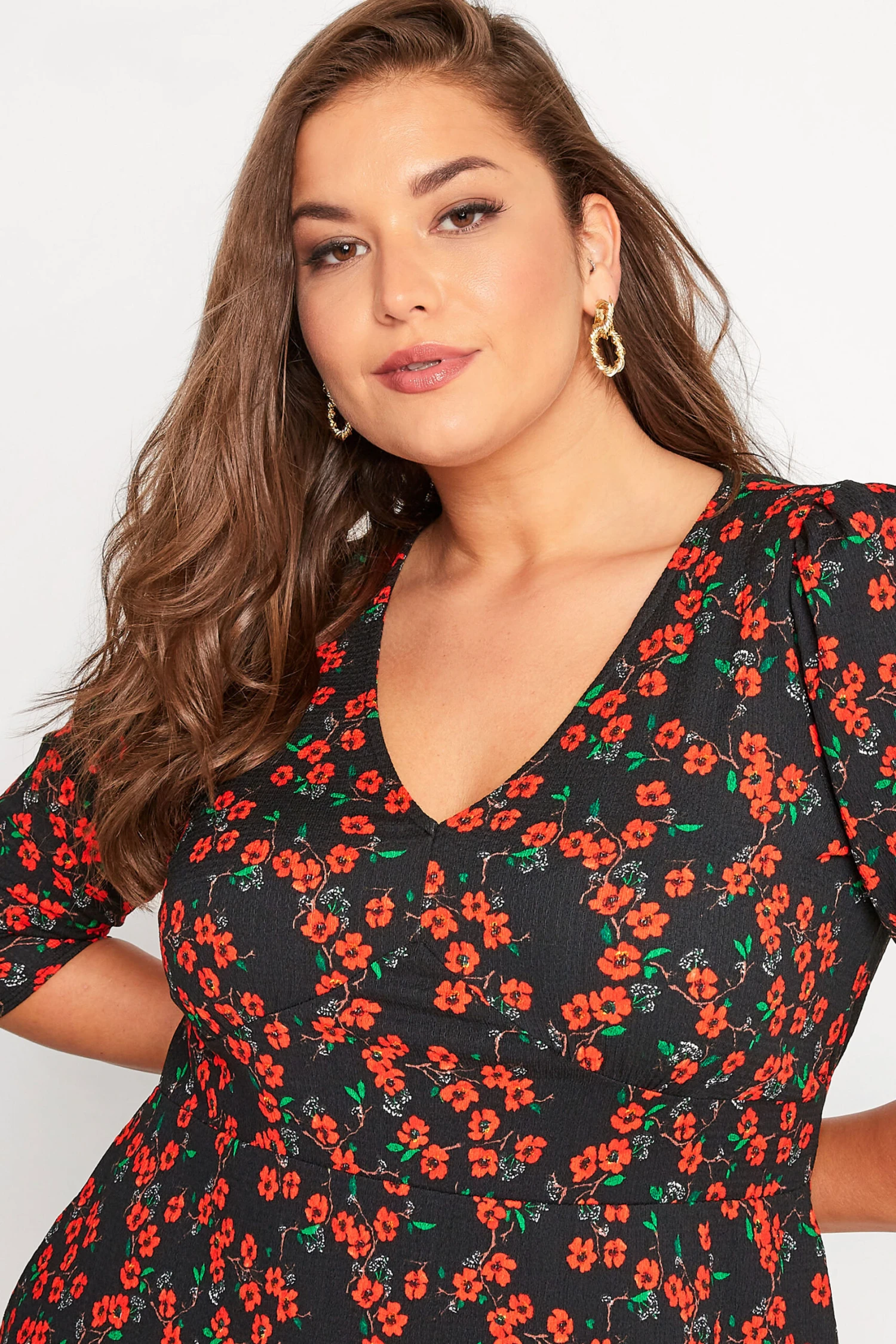 YOURS LONDON Curve Black & Red Ditsy Print Frill Trim Dress 3 YOURS LONDON Curve Black & Red Ditsy Print Frill Trim Dress - Image 3