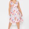 YOURS PETITE Curve White Floral Dipped Hem Midi Dress