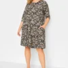 YOURS Curve Black Floral Print Drape Pocket Mini Dress