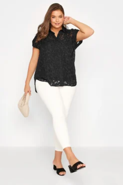 YOURS Curve Black Textured Floral Print Shirt