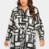YOURS Curve Black & White Geometric Print Utility Pocket Shirt