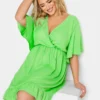 LIMITED COLLECTION Curve Green Frill Sleeve Wrap Tunic Dress