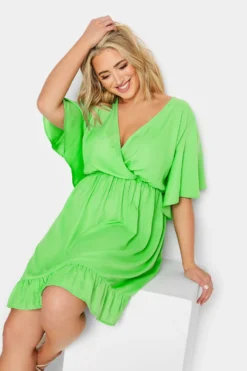 LIMITED COLLECTION Curve Green Frill Sleeve Wrap Tunic Dress