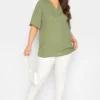 YOURS Curve Khaki Green V-Neck Blouse