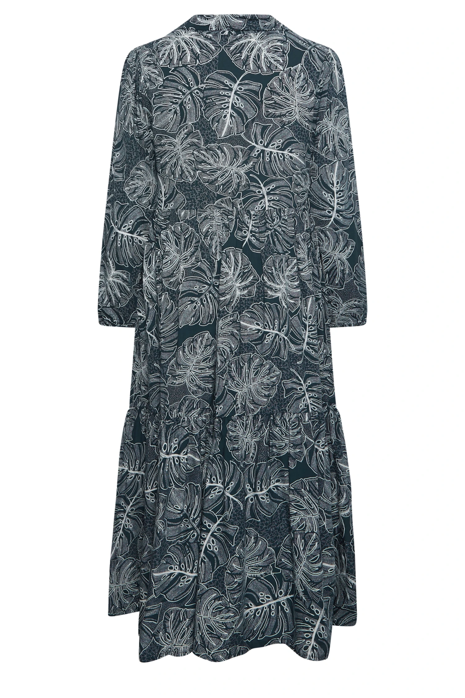 YOURS Curve Navy Blue Leaf Print Tiered Shirt Dress 6 YOURS Curve Navy Blue Leaf Print Tiered Shirt Dress - Image 6