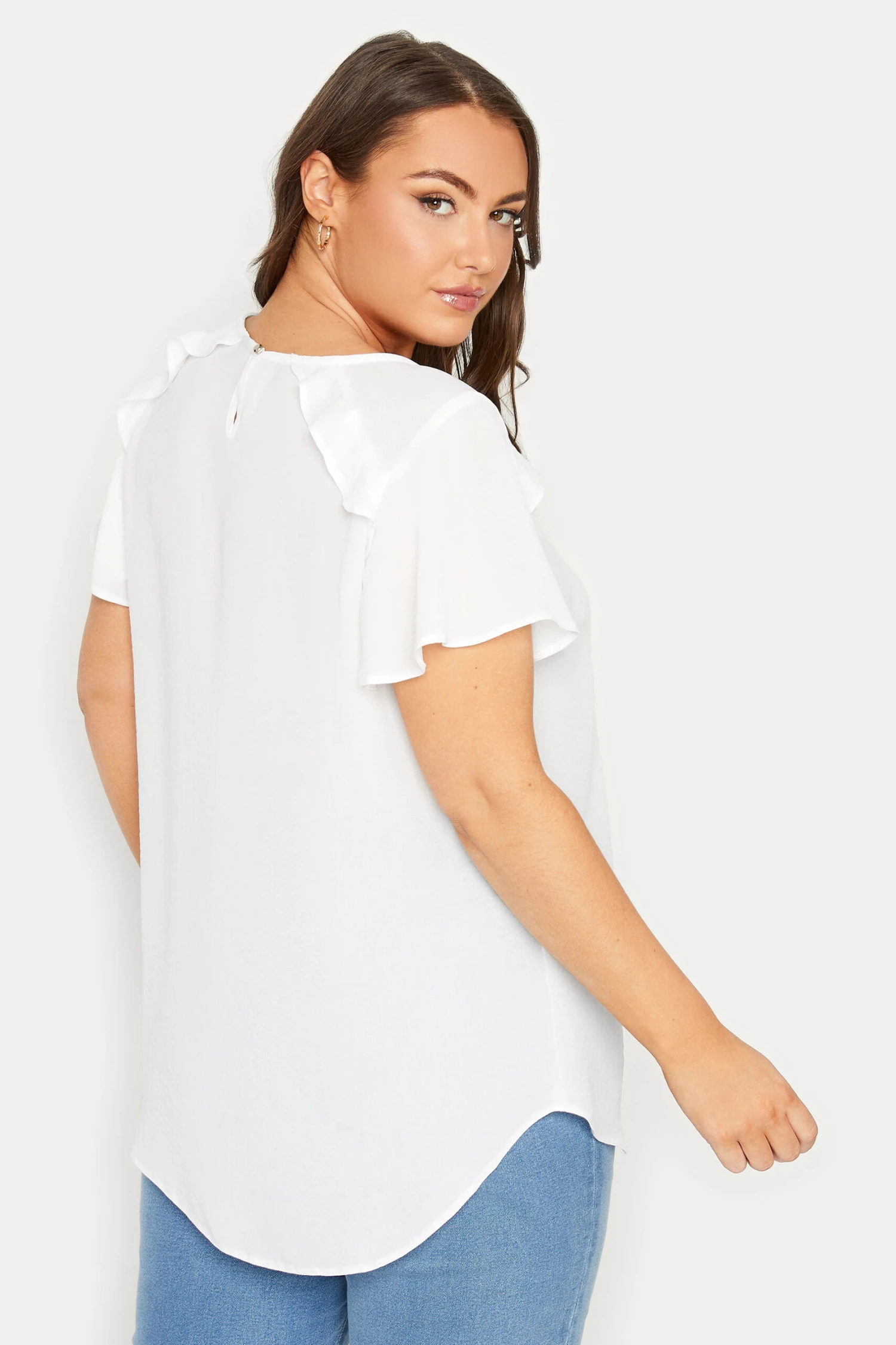 YOURS Curve White Frill Short Sleeve Blouse 2 YOURS Curve White Frill Short Sleeve Blouse - Image 2