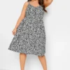 YOURS Curve Black Ditsy Floral Strappy Sundress