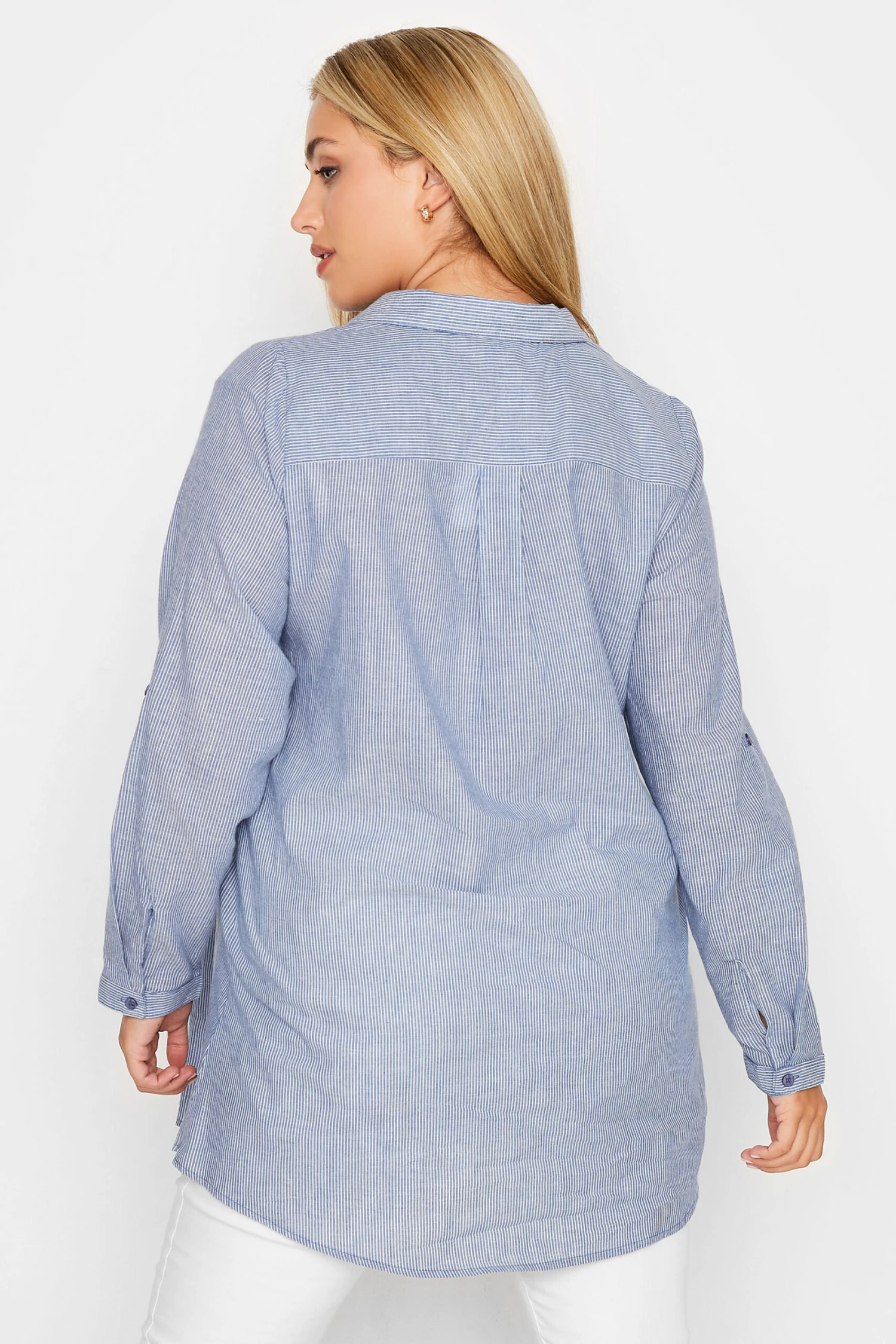 YOURS Curve Blue Stripe Placket Shirt 3 YOURS Curve Blue Stripe Placket Shirt - Image 3
