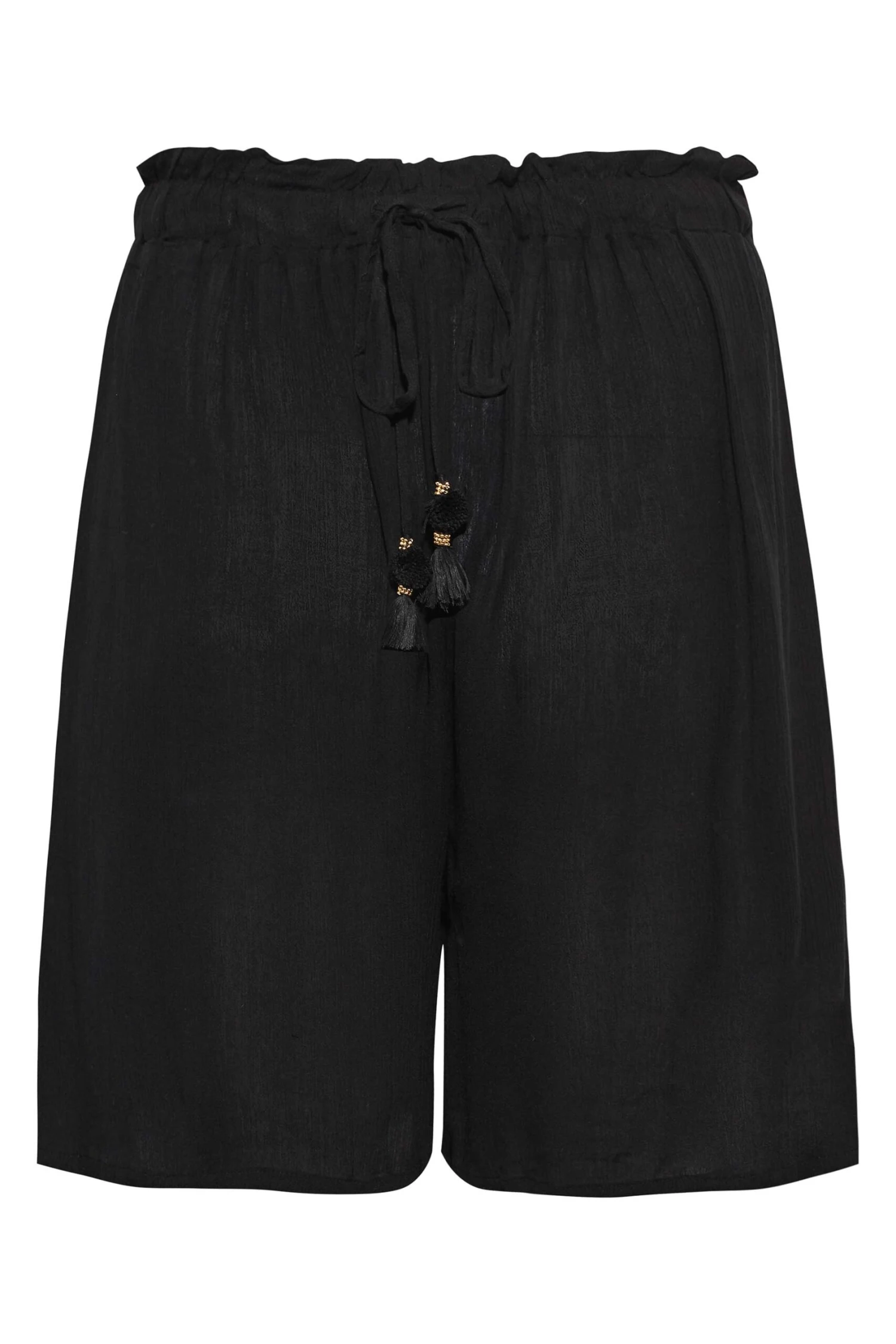 YOURS Curve Black Tassel Beach Shorts 4 YOURS Curve Black Tassel Beach Shorts - Image 4