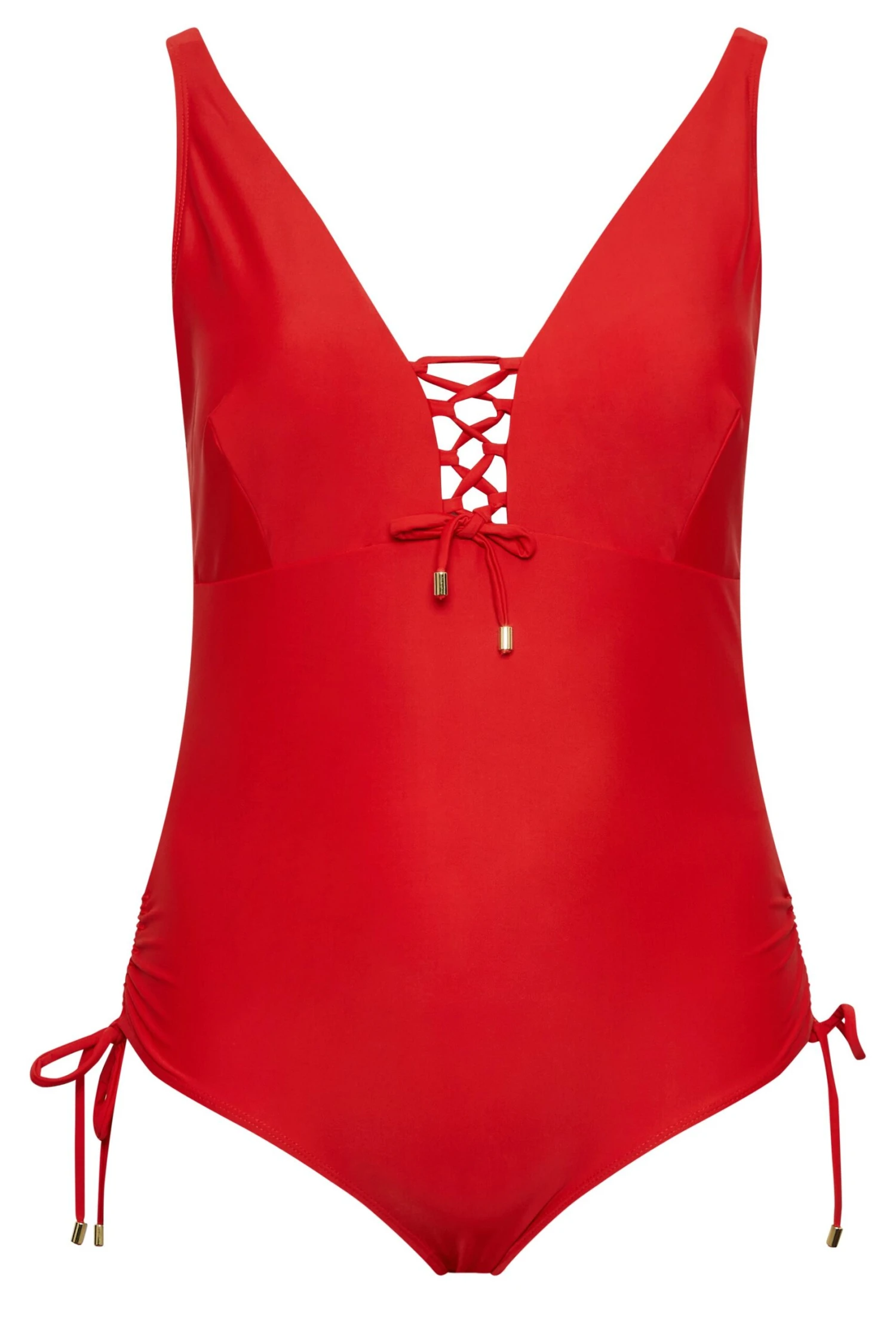 YOURS Curve Red Drawstring Detail Swimsuit 5 YOURS Curve Red Drawstring Detail Swimsuit - Image 5