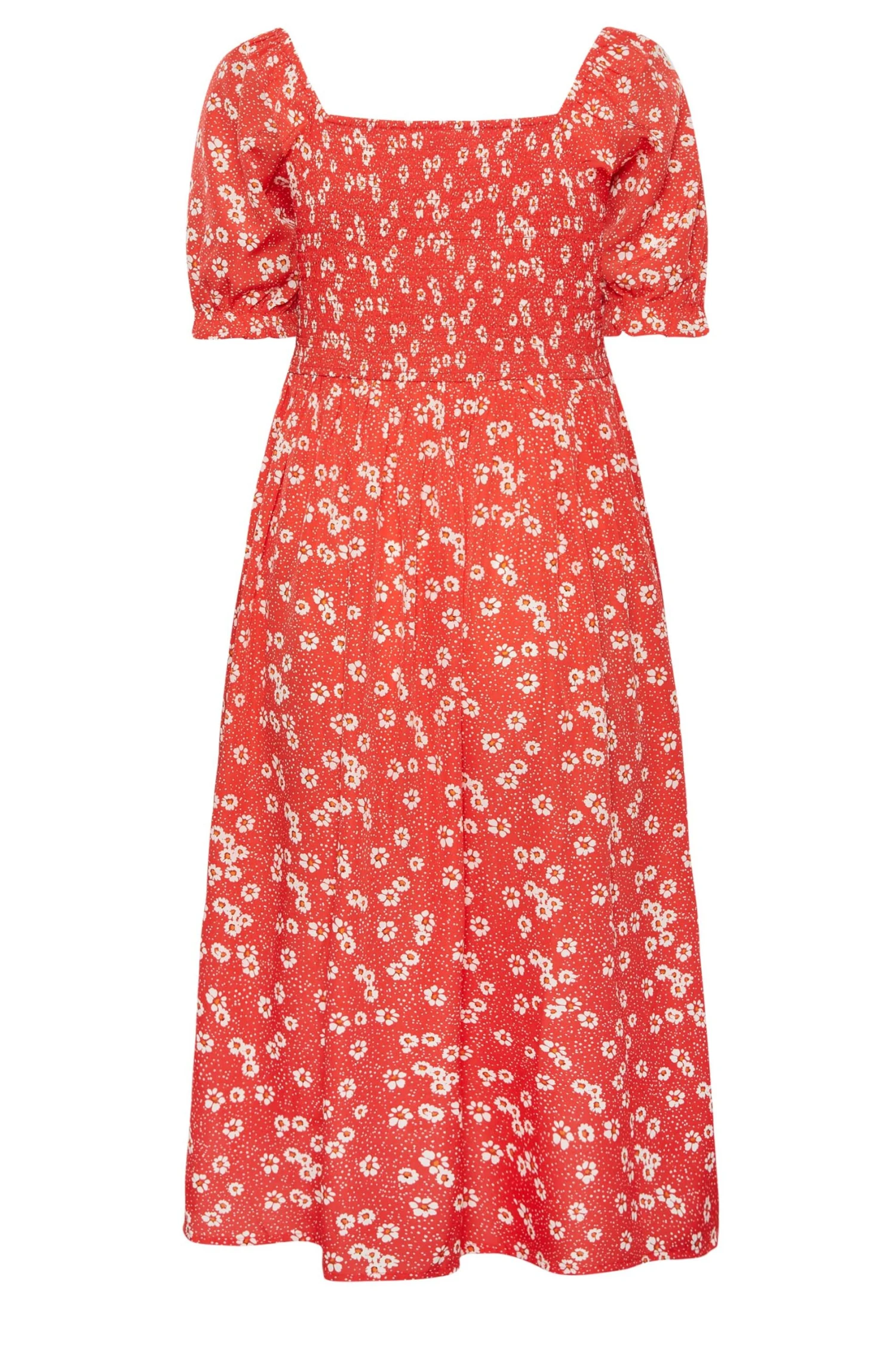 YOURS Curve Red Daisy Print Shirred Midi Dress 6 YOURS Curve Red Daisy Print Shirred Midi Dress - Image 6