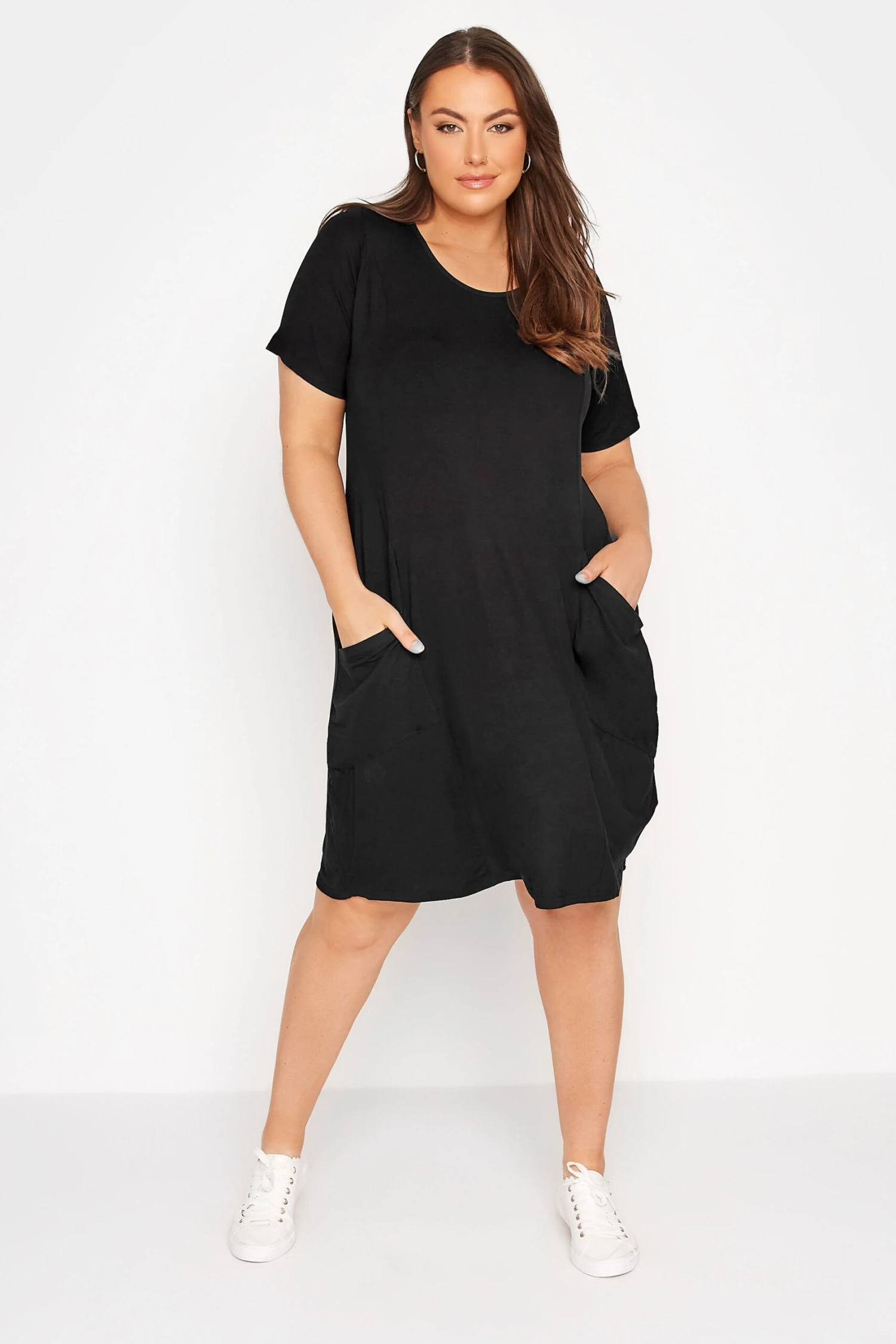 YOURS FOR GOOD Curve Black Drape Pocket Dress 1 YOURS FOR GOOD Curve Black Drape Pocket Dress