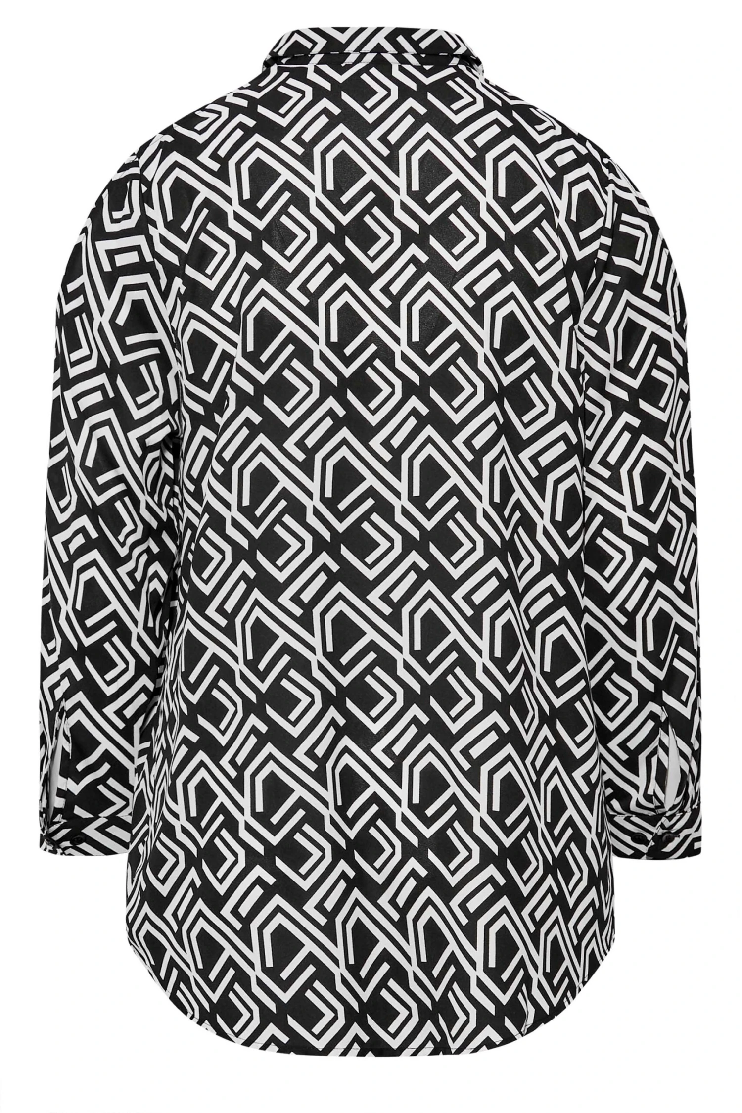 YOURS Curve Black Geometric Print Cold Shoulder Shirt 6 YOURS Curve Black Geometric Print Cold Shoulder Shirt - Image 6