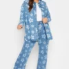 YOURS Curve Blue Floral Stretch Wide Leg Jeans