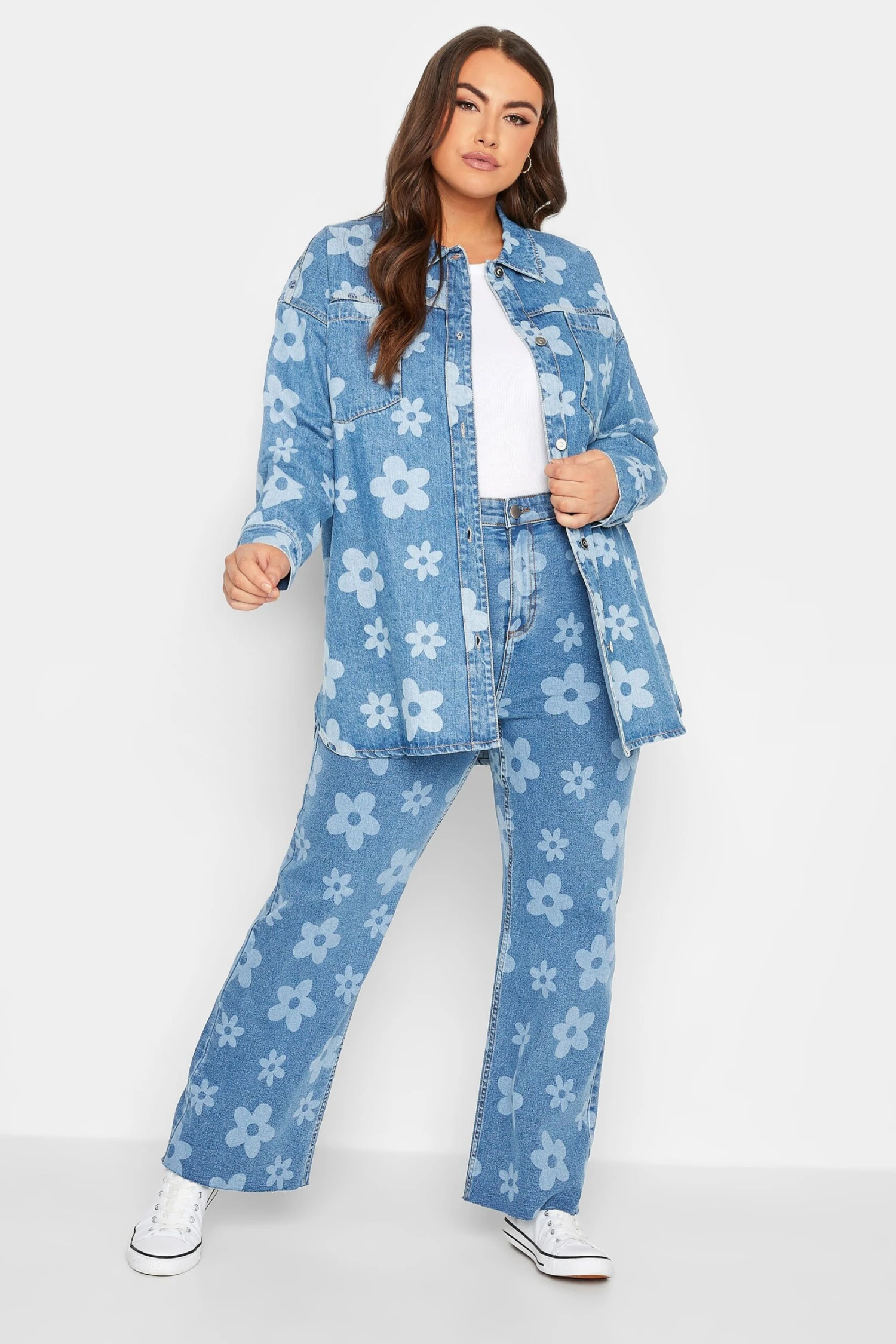 YOURS Curve Blue Floral Stretch Wide Leg Jeans 1 YOURS Curve Blue Floral Stretch Wide Leg Jeans