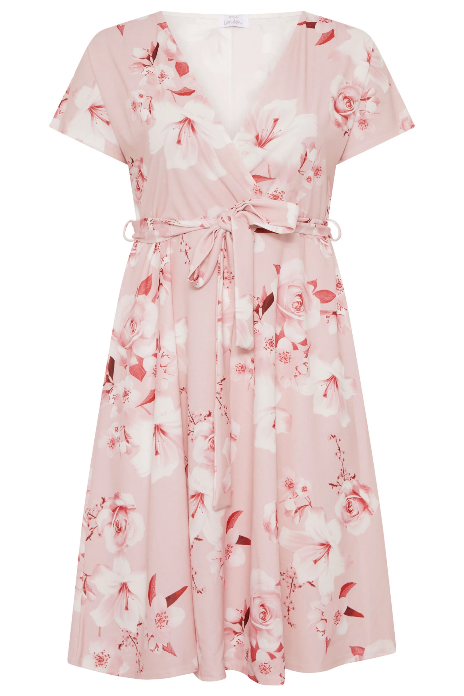 YOURS LONDON Curve Blush Pink Floral Wrap Skater Dress 6 YOURS LONDON Curve Blush Pink Floral Wrap Skater Dress - Image 6