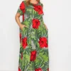 YOURS Curve Green Tropical Print Pocket Maxi Dress