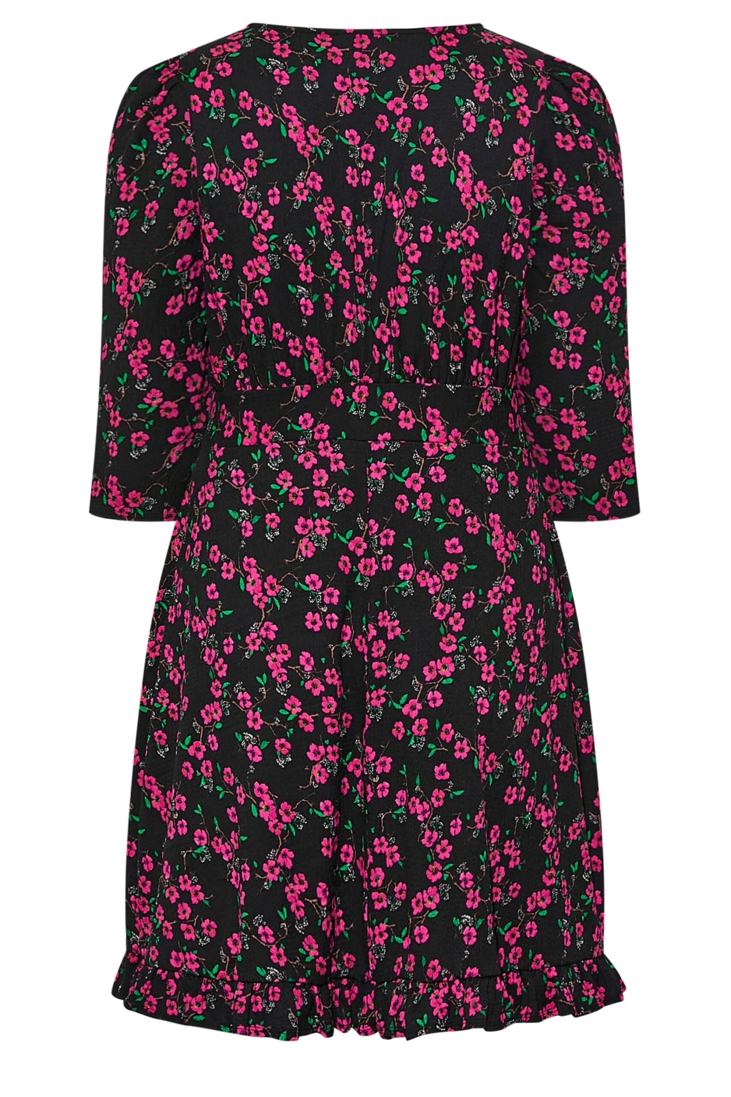 YOURS LONDON Curve Black & Pink Ditsy Print Frill Trim Dress 6 YOURS LONDON Curve Black & Pink Ditsy Print Frill Trim Dress - Image 6