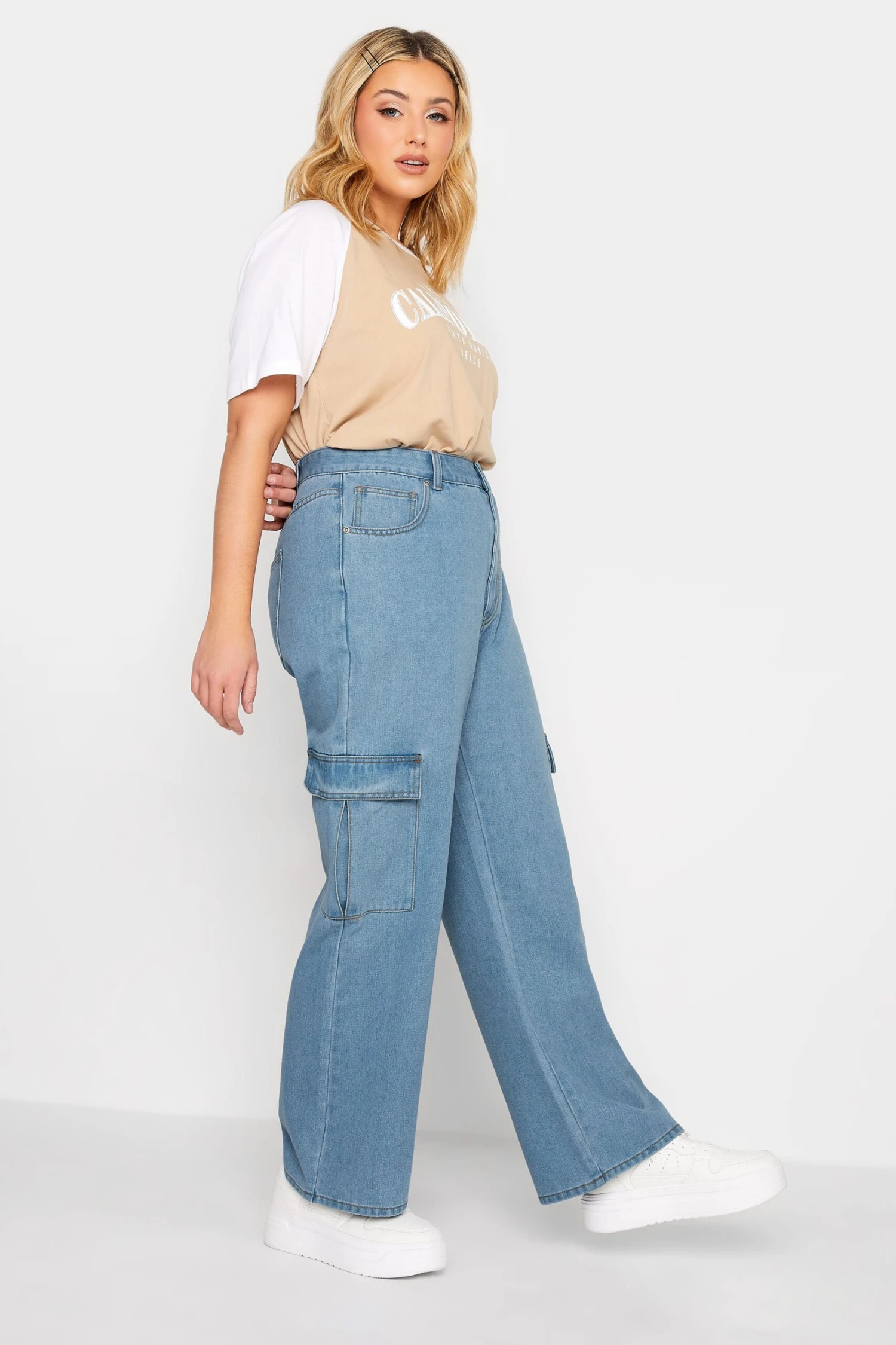 YOURS Curve Blue Cargo Jeans 2 YOURS Curve Blue Cargo Jeans - Image 2