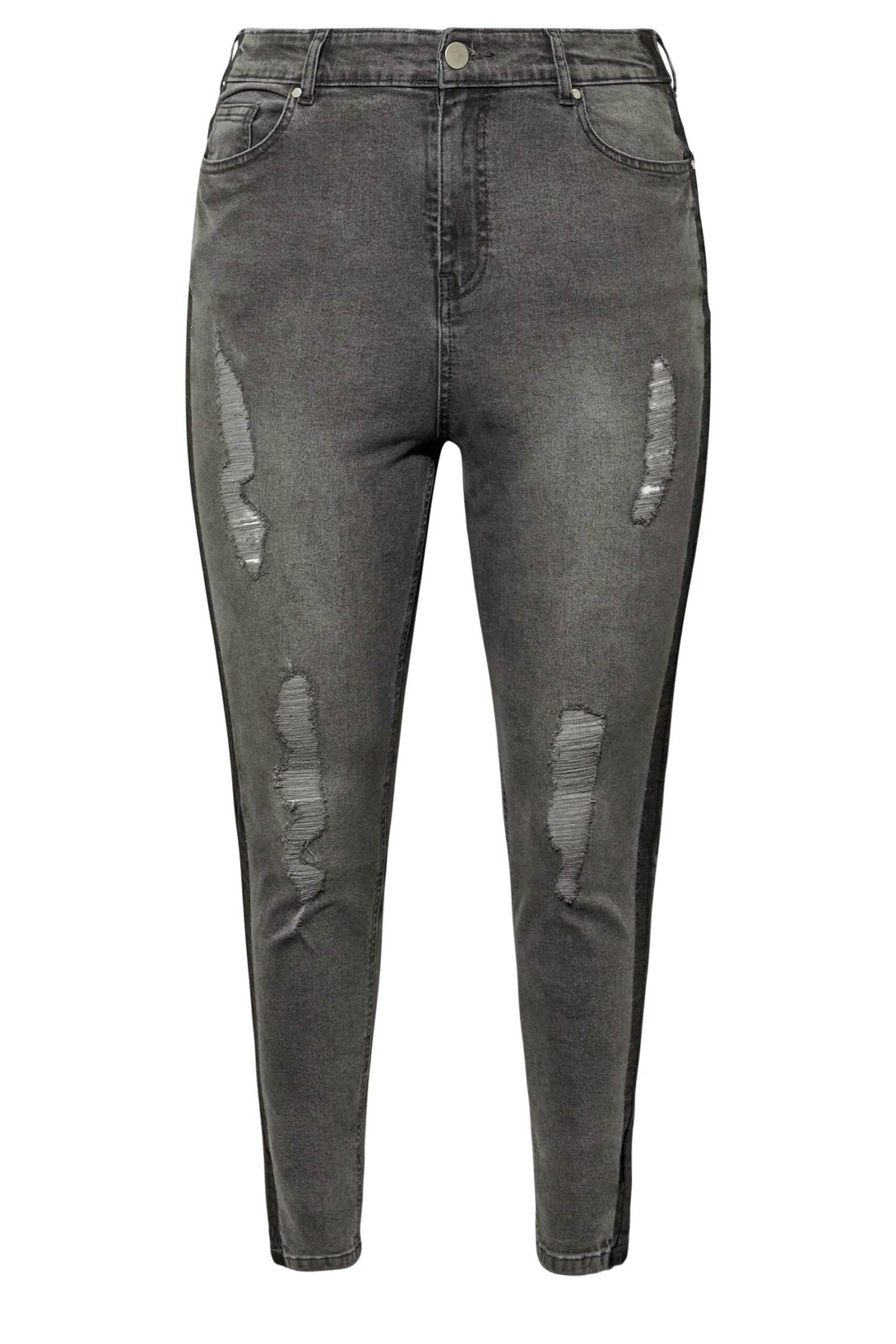 YOURS Curve Black Contrast Side Ripped Stretch Skinny AVA Jeans 4 YOURS Curve Black Contrast Side Ripped Stretch Skinny AVA Jeans - Image 4