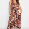 YOURS Curve Black & Orange Floral Print Wrap Maxi Dress