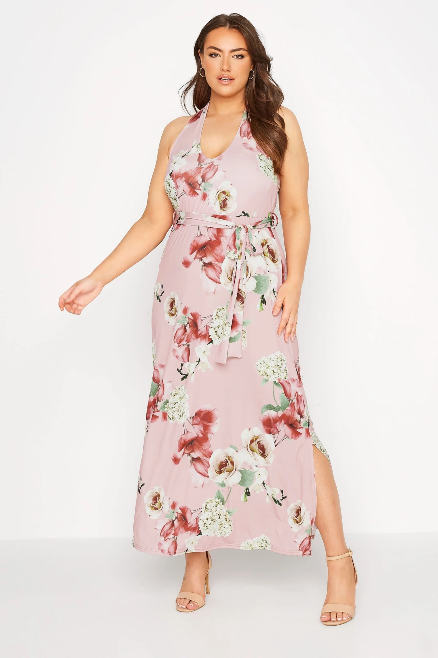 YOURS LONDON Curve Pink Floral Halter Neck Dress 1 YOURS LONDON Curve Pink Floral Halter Neck Dress