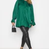 YOURS LONDON Curve Emerald Green Satin Pleated Bow Blouse