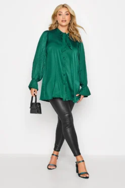 YOURS LONDON Curve Emerald Green Satin Pleated Bow Blouse