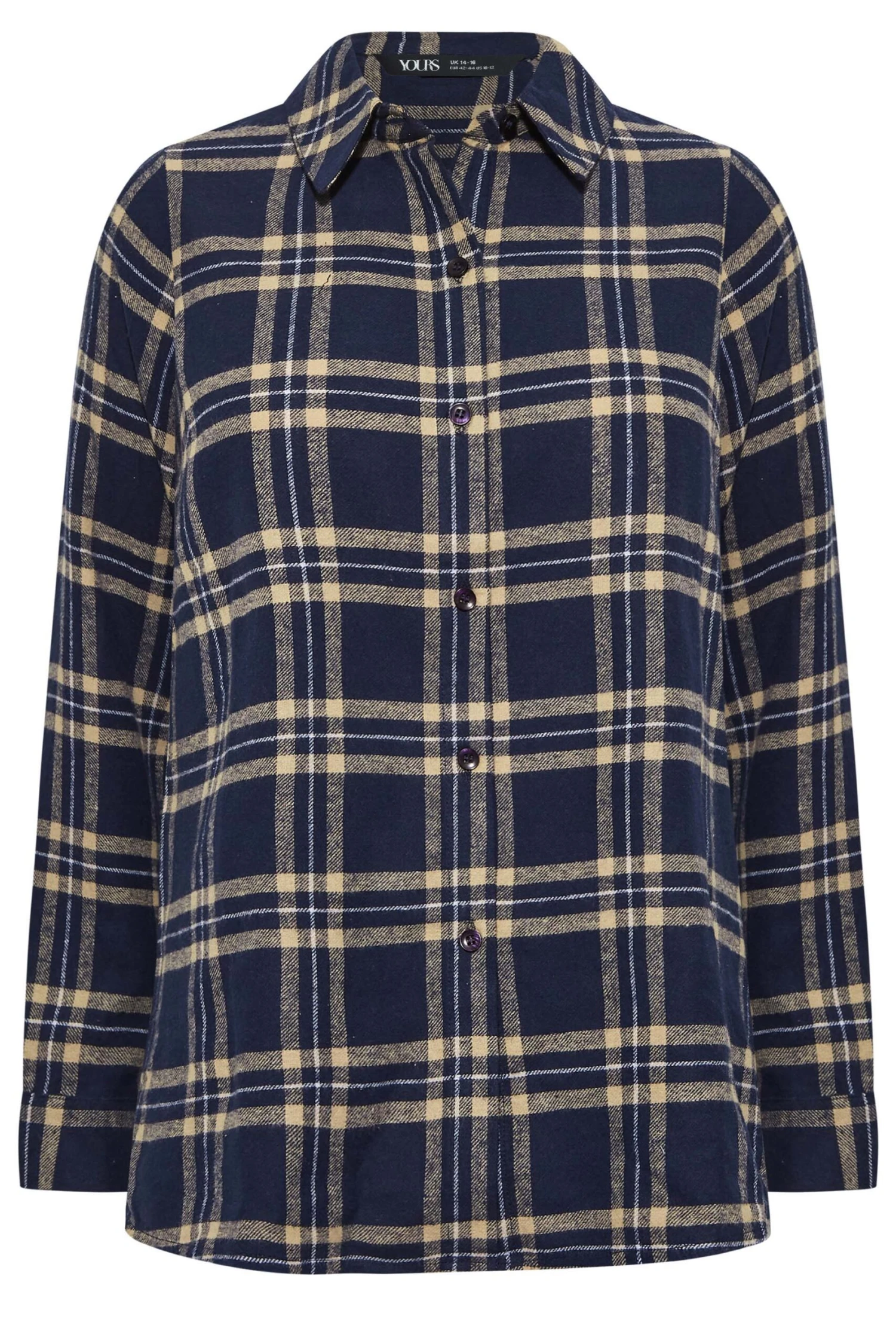 YOURS PETITE Curve Navy Blue & Yellow Check Boyfriend Shirt 2 YOURS PETITE Curve Navy Blue & Yellow Check Boyfriend Shirt - Image 2