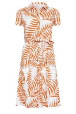 YOURS PETITE Curve White & Orange Leaf Print Belted Midi Dress -Outlet Stylo Wise Store 11c788f4 e3bf 42 174477 X scaled