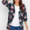 YOURS Curve Navy Blue Tropical Print Crochet Back Kimono