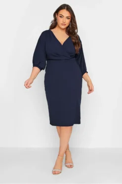 YOURS LONDON Curve Navy Blue Drop Shoulder Wrap Dress