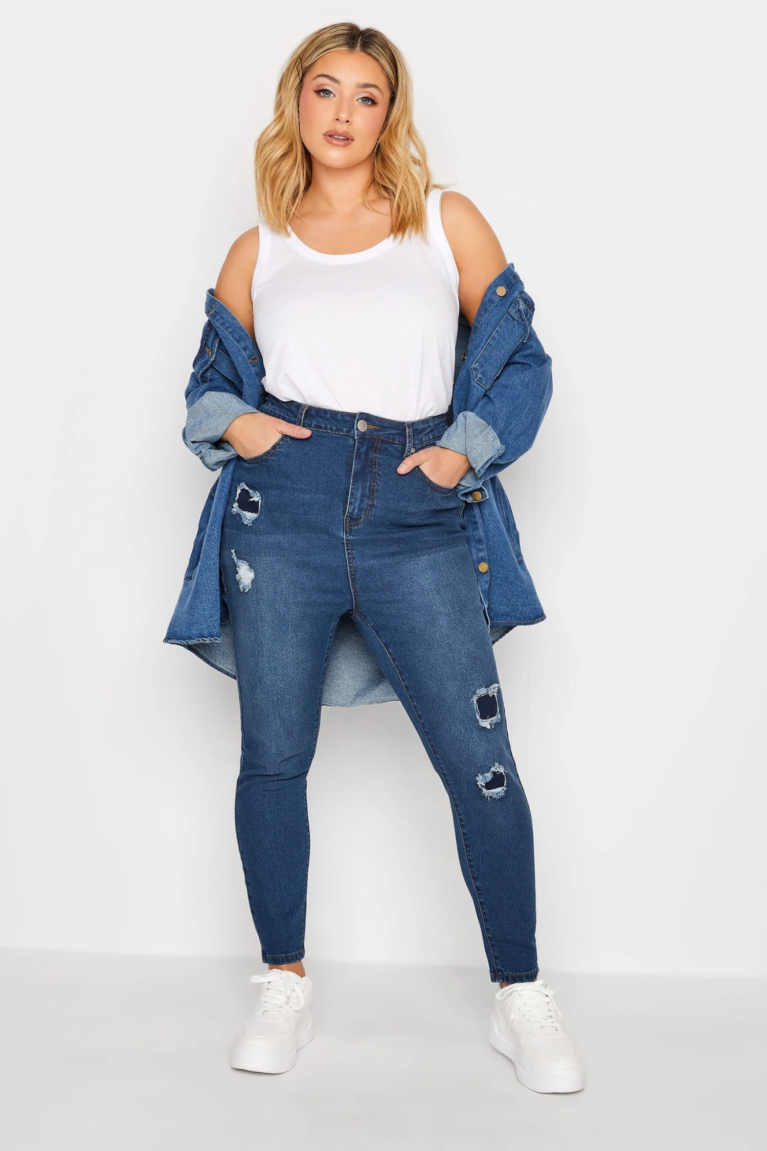 YOURS Curve Indigo Blue Rip & Repair Skinny Stretch AVA Jeans 2 YOURS Curve Indigo Blue Rip & Repair Skinny Stretch AVA Jeans - Image 2