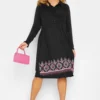 YOURS Curve Black Aztec Print Midi Shirt Dress