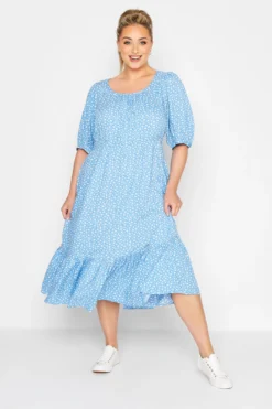 LIMITED COLLECTION Curve Blue Ditsy Midaxi Dress