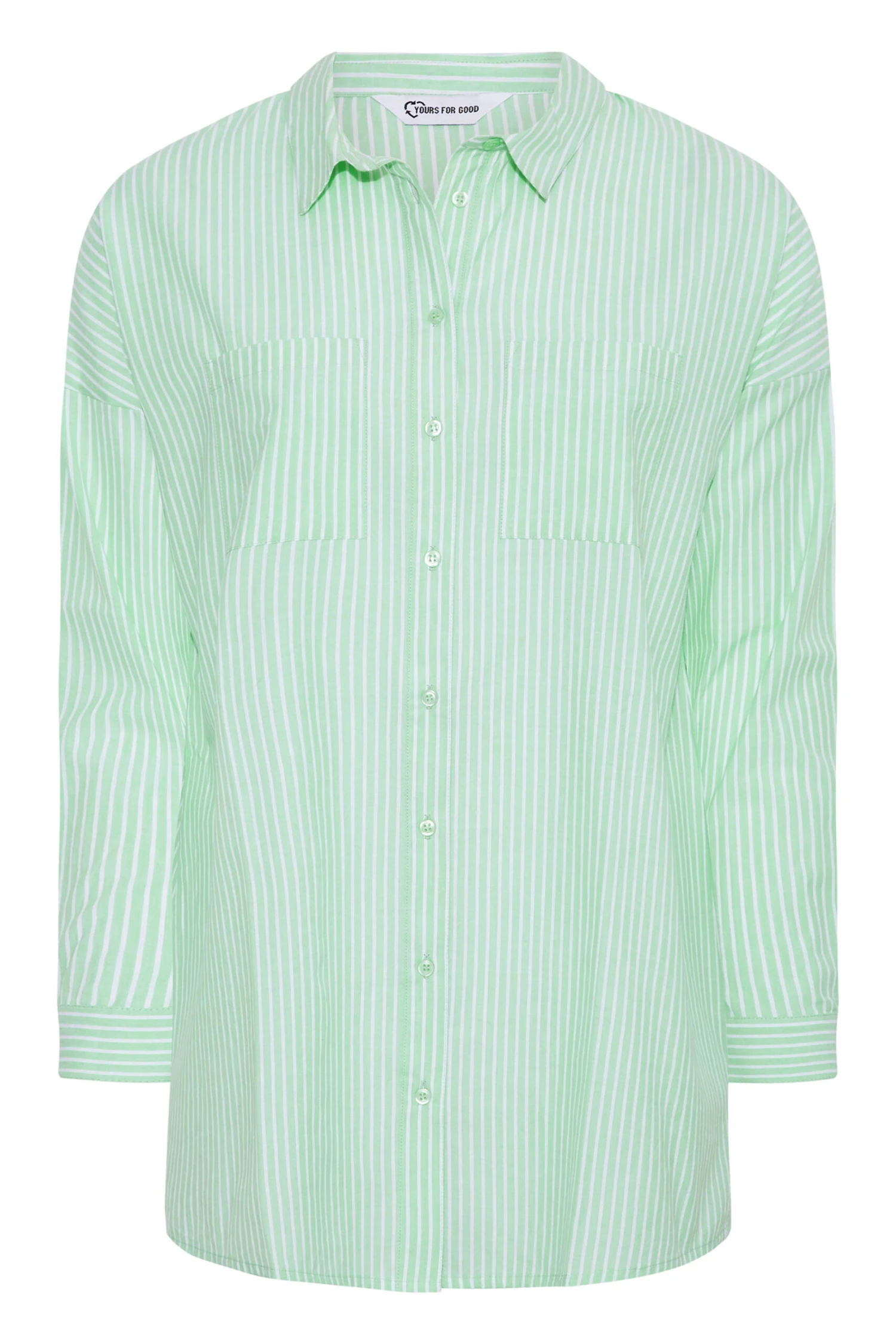 YOURS FOR GOOD Curve Sage Green Stripe Oversized Shirt 5 YOURS FOR GOOD Curve Sage Green Stripe Oversized Shirt - Image 5