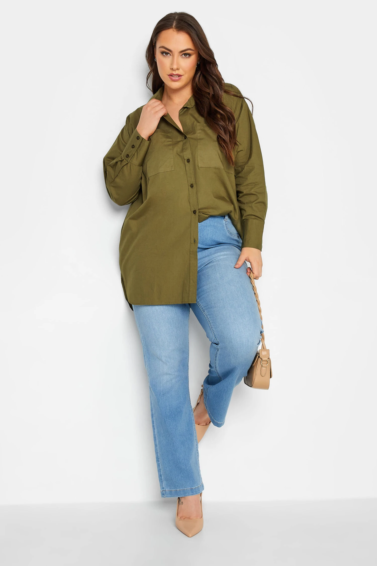 LIMITED COLLECTION Curve Khaki Green Oversized Boyfriend Shirt 1 LIMITED COLLECTION Curve Khaki Green Oversized Boyfriend Shirt