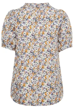 YOURS Curve White & Purple Floral Print Tie Neck Blouse -Outlet Stylo Wise Store 1544f489 7c52 45 174321 Y scaled