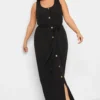 YOURS Curve Black Button Through Sleeveless Maxi Dress