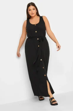 YOURS Curve Black Button Through Sleeveless Maxi Dress