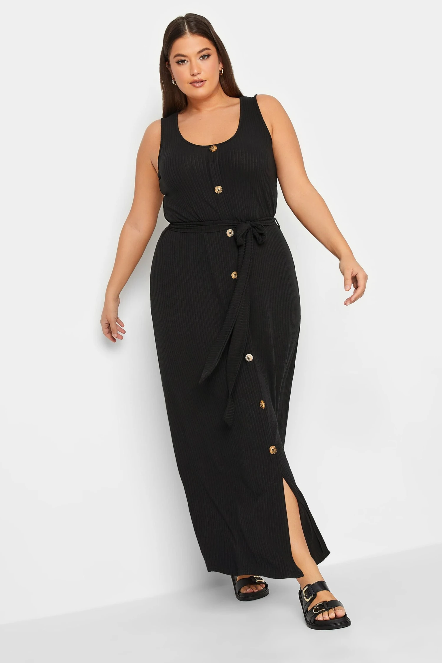 YOURS Curve Black Button Through Sleeveless Maxi Dress 1 YOURS Curve Black Button Through Sleeveless Maxi Dress