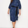 YOURS LONDON Curve Blue Animal Print Ruffle Neck Dress
