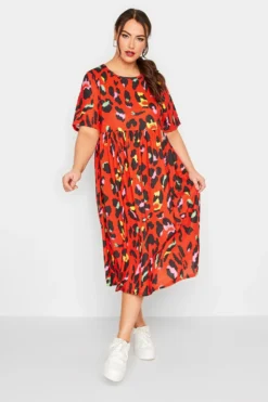LIMITED COLLECTION Curve Red Leopard Print Smock Midaxi Dress