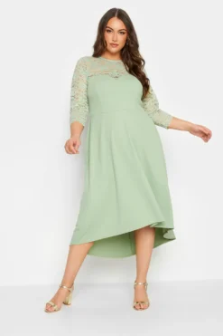 YOURS LONDON Curve Sage Green Lace Sweetheart Midi Dress